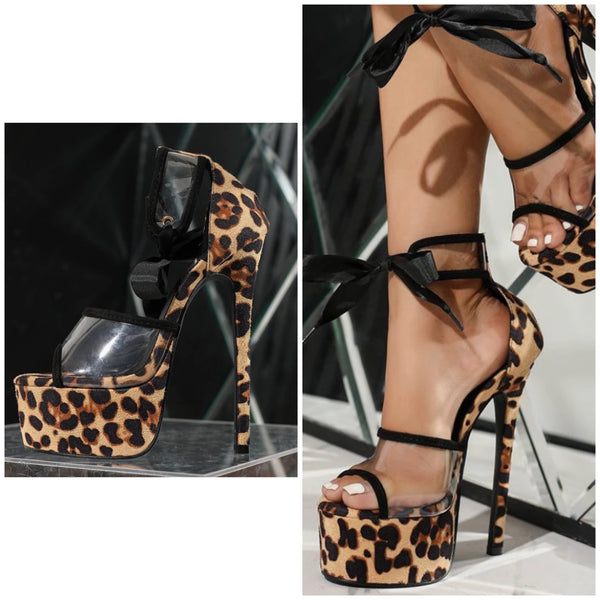 Women Platform Leopard High Heel Sandals