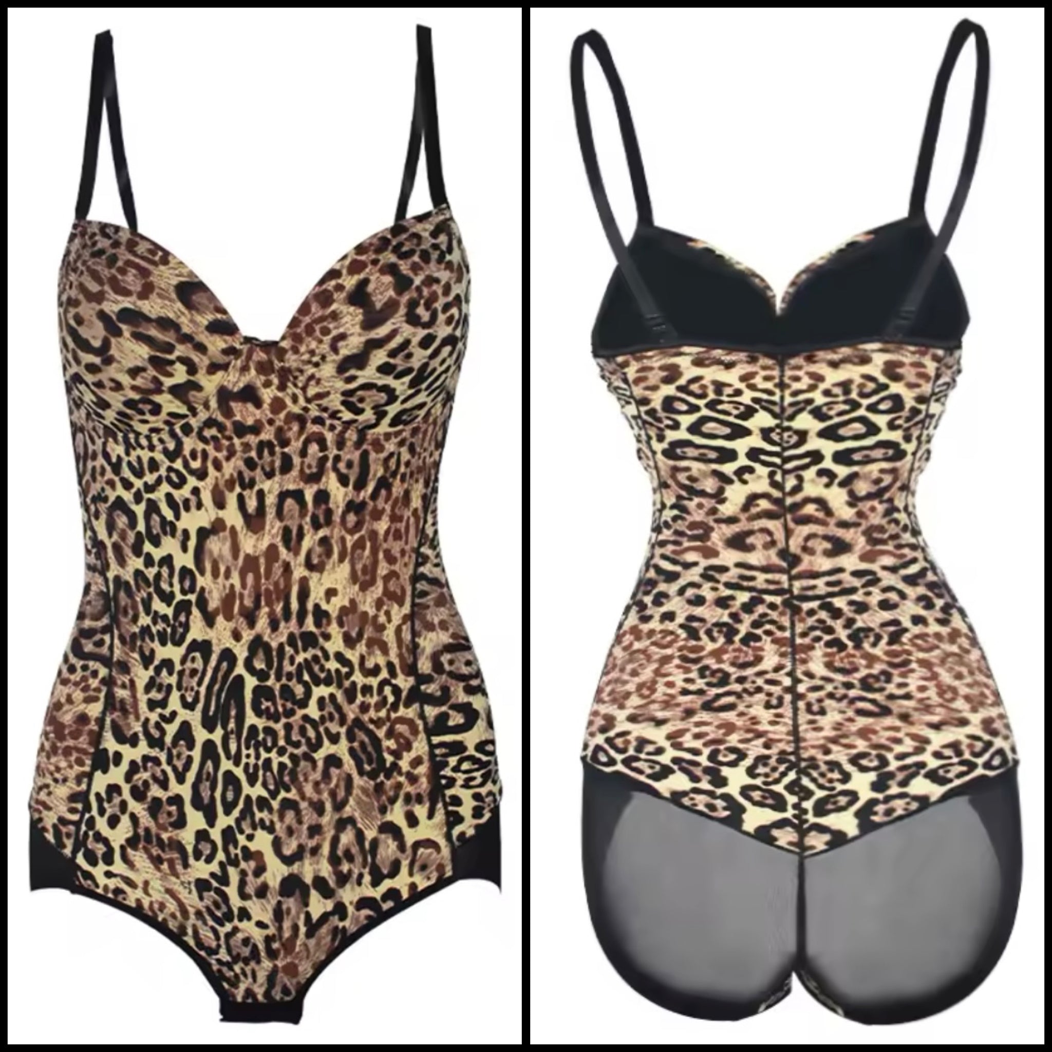 Women Sexy Sleeveless Leopard Mesh Bodysuit Lingerie