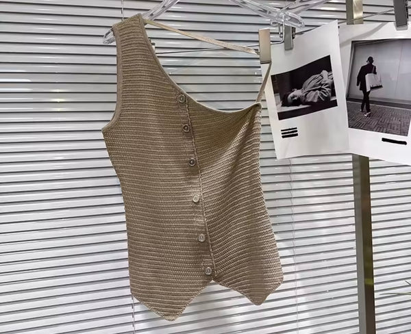 Women Fashion One Shoulder Button Up Tank Top