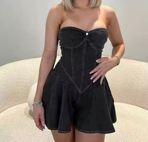 Women Sexy Strapless Denim Dress