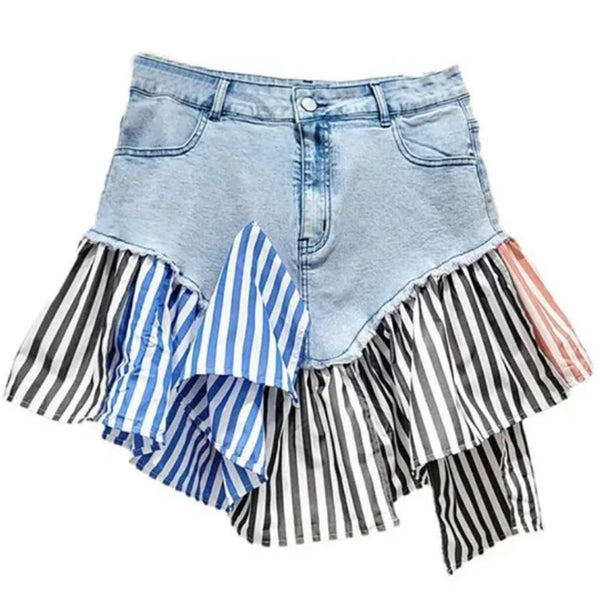 Women Fashion Color Striped Denim Skirt