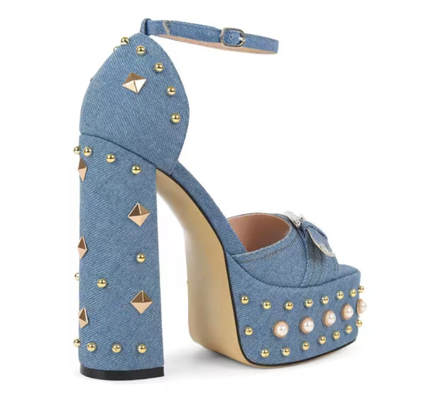 Women Fashion Pearl Rivet Platform High Heel Sandals