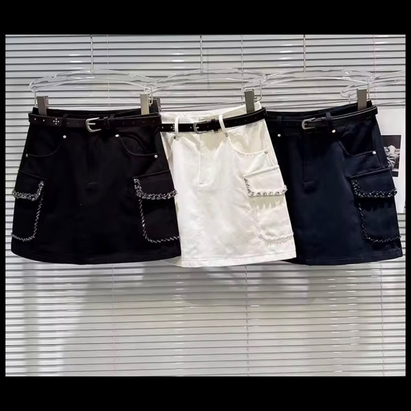 Women Fashion Beaded Bling Pocket Skirt