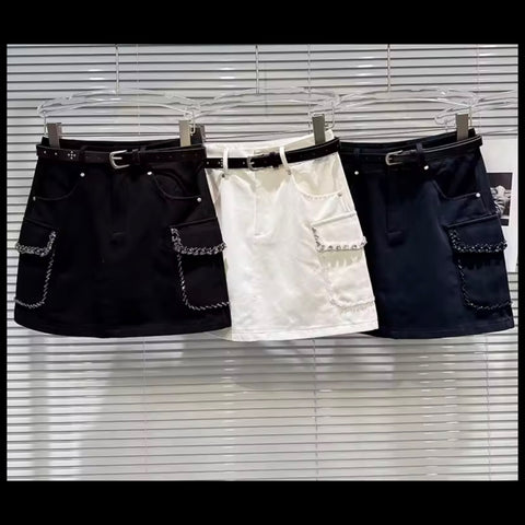 Women Fashion Beaded Bling Pocket Skirt