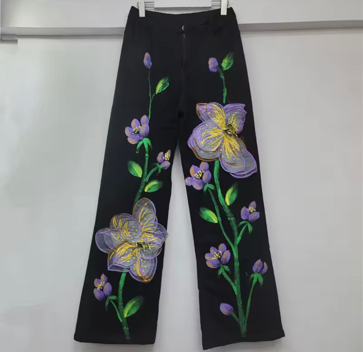 Women Fashion Purple Floral Denim Pants
