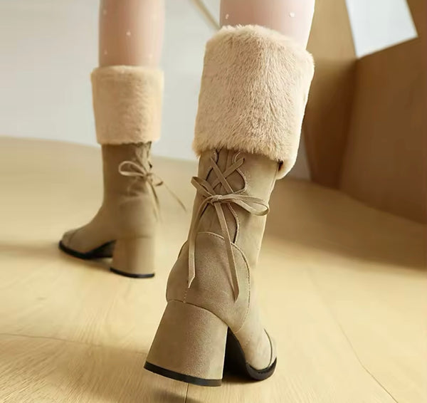 Women Fashion Wool Suede Zip Up Ankle Boots