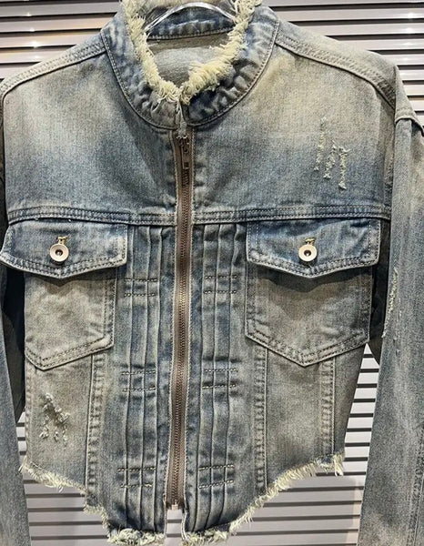 Women Fashion Fringe Pocket Denim Jacket