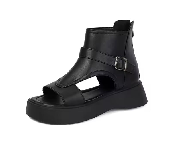 Women Fashion Faux Leather Buckled Platform Sandals