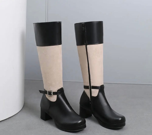 Women Buckled Fashion Flat Knee High Boots