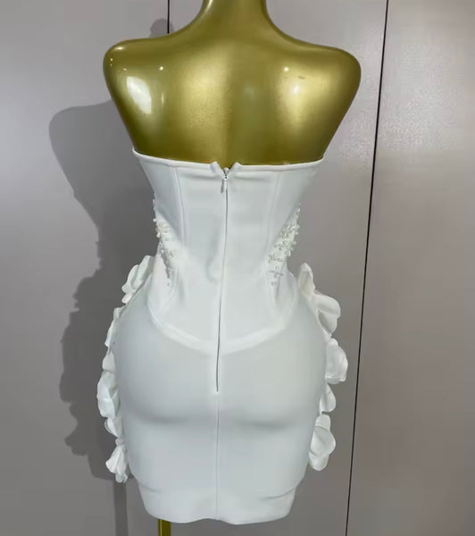 Women Sexy Strapless Floral Beaded Bandage Dress