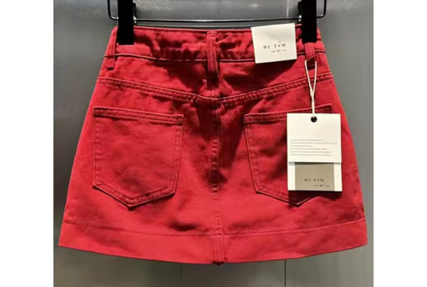 Women Red Fashion Denim Skirt