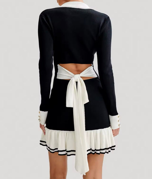 Women Sexy Ruffled Full Sleeve Open Tie Up Back Dress
