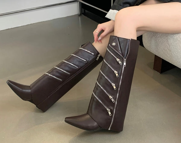 Women Fashion Faux Leather Zipper Platform Boots