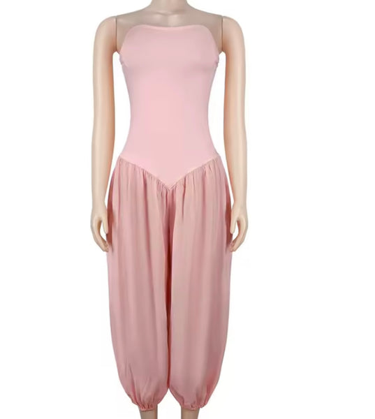 Women Strapless Fashion Pleated Jumpsuit