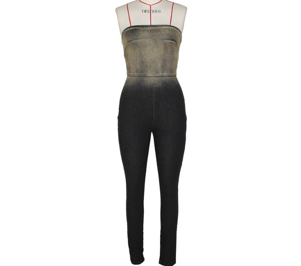 Women Sexy Fashion Strapless Denim Jumpsuit