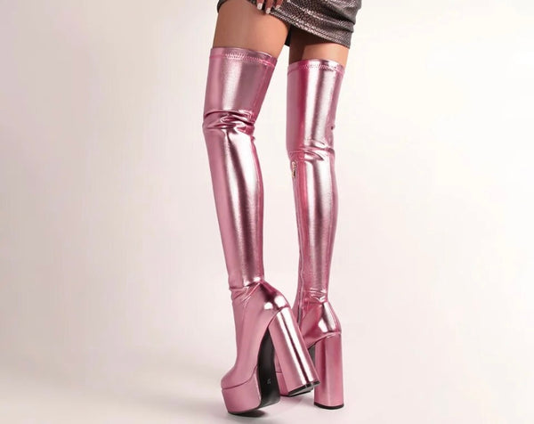 Women Fashion Color PU Platform Thigh High Boots