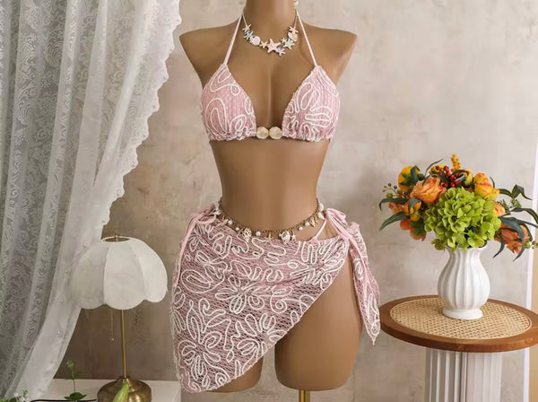 Women Sexy Halter Printed Bikini Cover Up Set