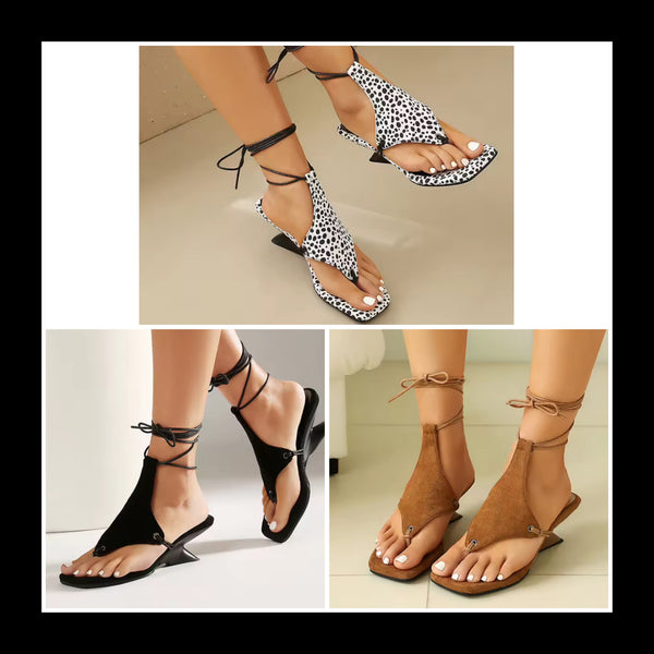 Women Fashion Suede Lace Up Wedge Heel Sandals