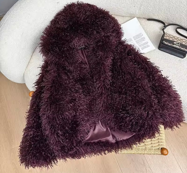 Women Fashion Hooded Faux Fur Warm Jacket