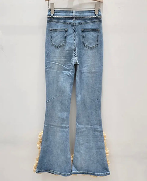 Women Denim Fashion Color Floral Patchwork Pants