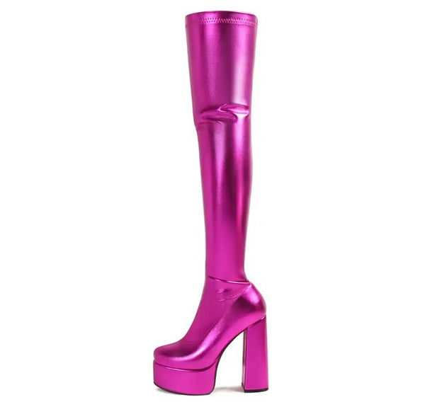 Women Fashion Color PU Platform Thigh High Boots