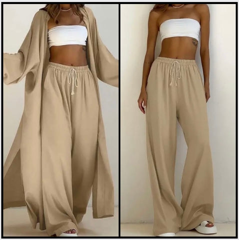 Women Khaki Two Piece Fashion Full Sleeve Pant Set