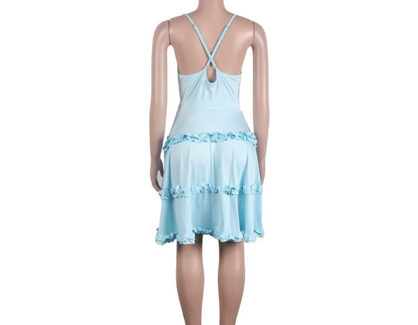 Women Sexy Sleeveless Cut Out Ruffled Dress