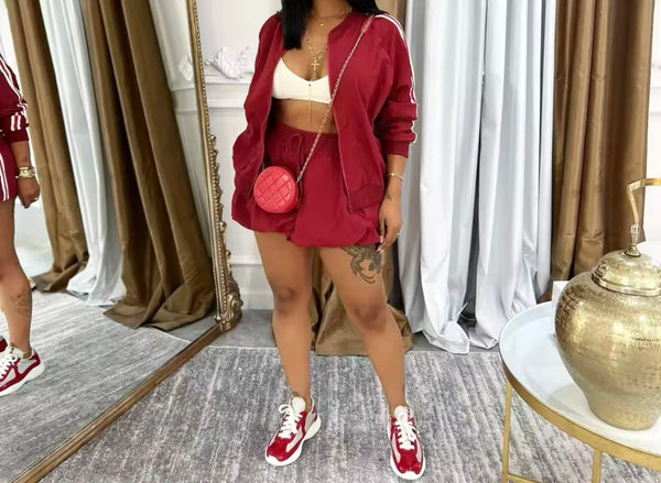 Women Color Side Striped Fashion Two Piece Skirt Set