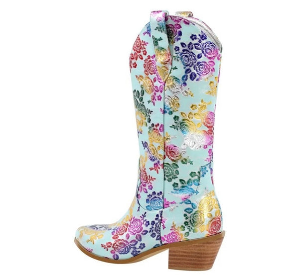 Women Floral Fashion Western Boots