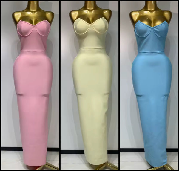 Women Sexy Strapless Bandage Maxi Dress