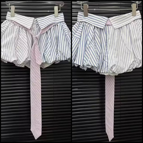 Women Sexy Fashion Color Patchwork Striped Tie Skirt