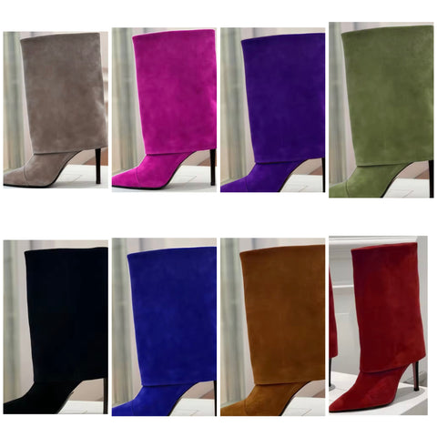Women Color Suede Fashion High Heel Ankle Boots