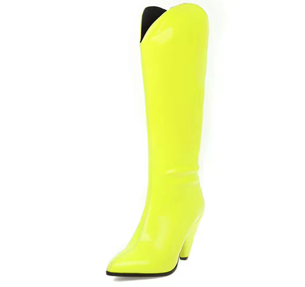 Women Fashion Color Patent Leather Knee High Western Boots