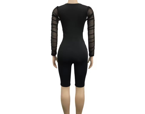 Women Sexy Fashion Mesh Patchwork Full Sleeve Romper