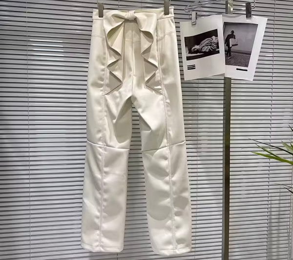 Women Fashion Ruffled Faux Leather Pants