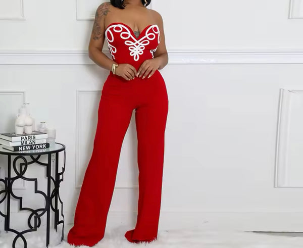 Women Sexy Sleeveless V-Neck Color Print Jumpsuit