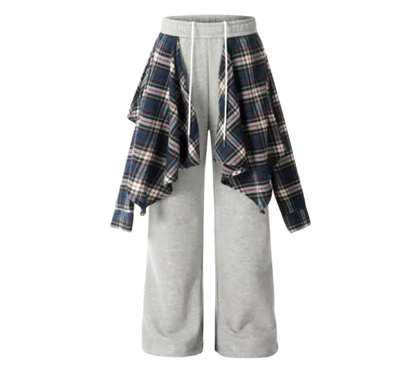 Women Fashion Plaid Patchwork Sweatpants