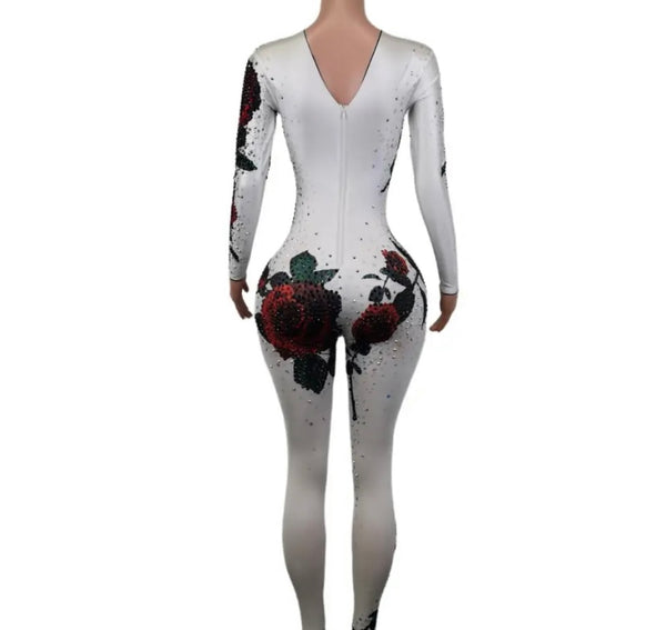 Women Sexy Rose Bling Full Sleeve Jumpsuit