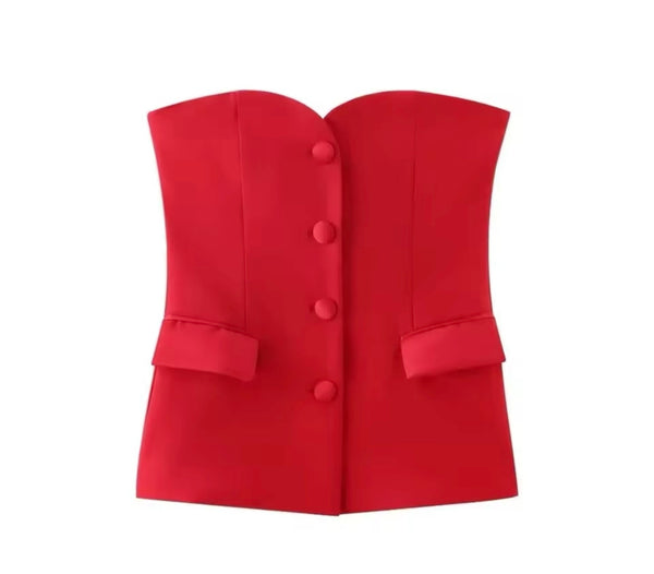 Women Sexy Strapless Button Up Two Piece Wrap Short Set