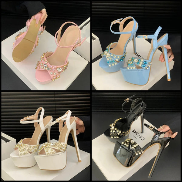 Women Fashion Crystal Platform Ankle Strap Sandals