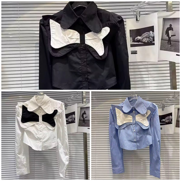 Women Collar Button Up Bow Fashion Top