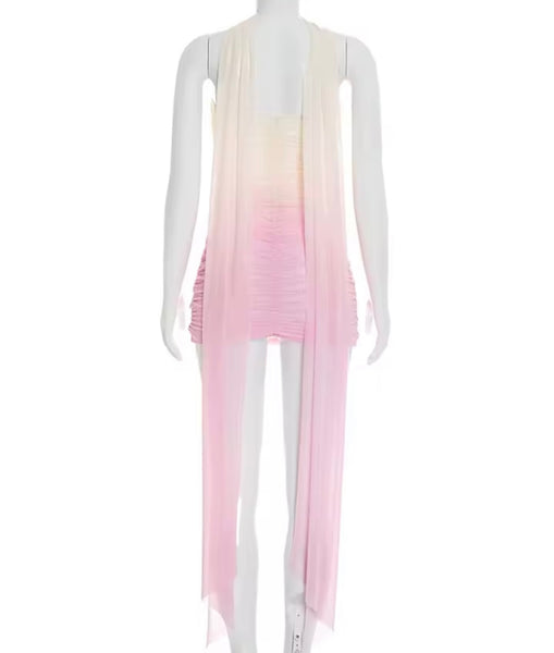 Women Sexy Strapless Scarf Gradient Ruched Dress