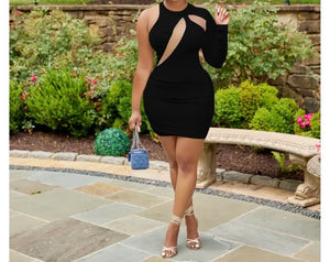 Women Sexy One Shoulder Full Sleeve Mesh Patchwork Dress
