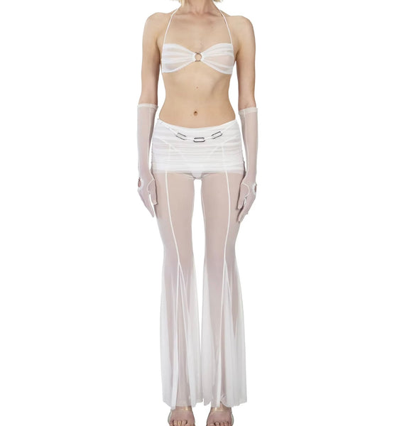 Women White Sexy Mesh Glove Lingerie Set