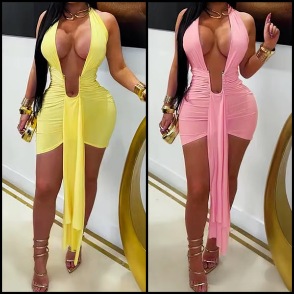 Sexy Halter Sleeveless Plunging Tassel Dress