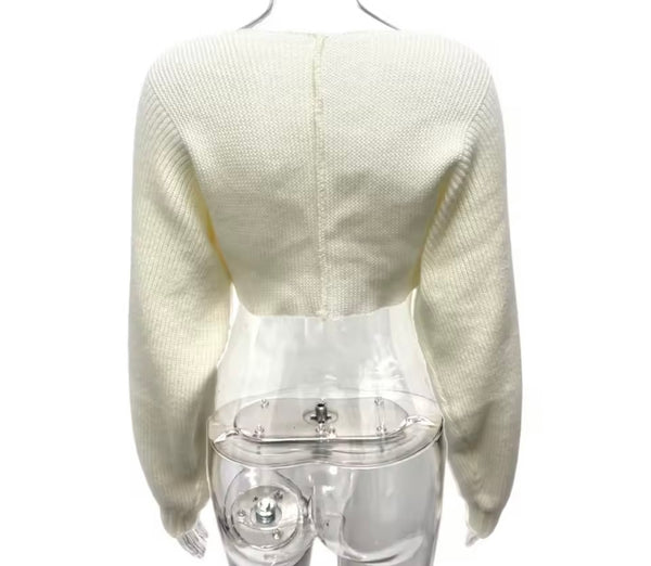 Women Ribbed Knitted Fashion Full Sleeve Crop Sweater Top