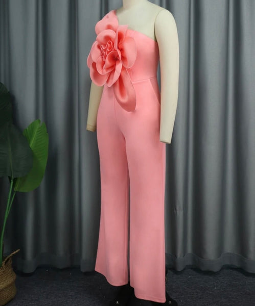 Women Sexy Flower One Shoulder Sleeveless Jumpsuit