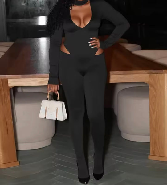 Women Choker Full Sleeve Fashion Bodysuit Two Piece Pant Set