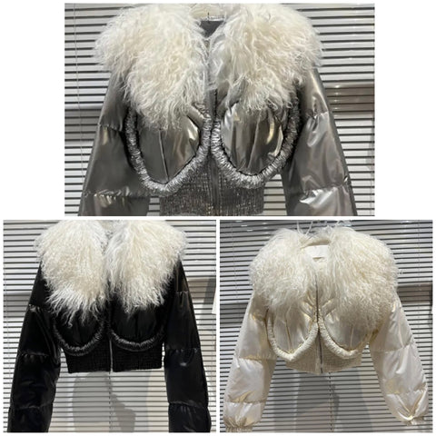 Women Fashion Feather PU Crop Jacket