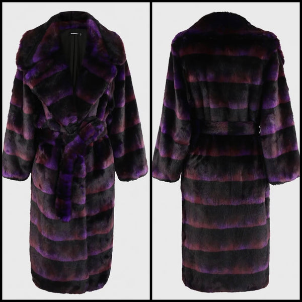 Women Colorful Faux Fur Fashion Trench Jacket